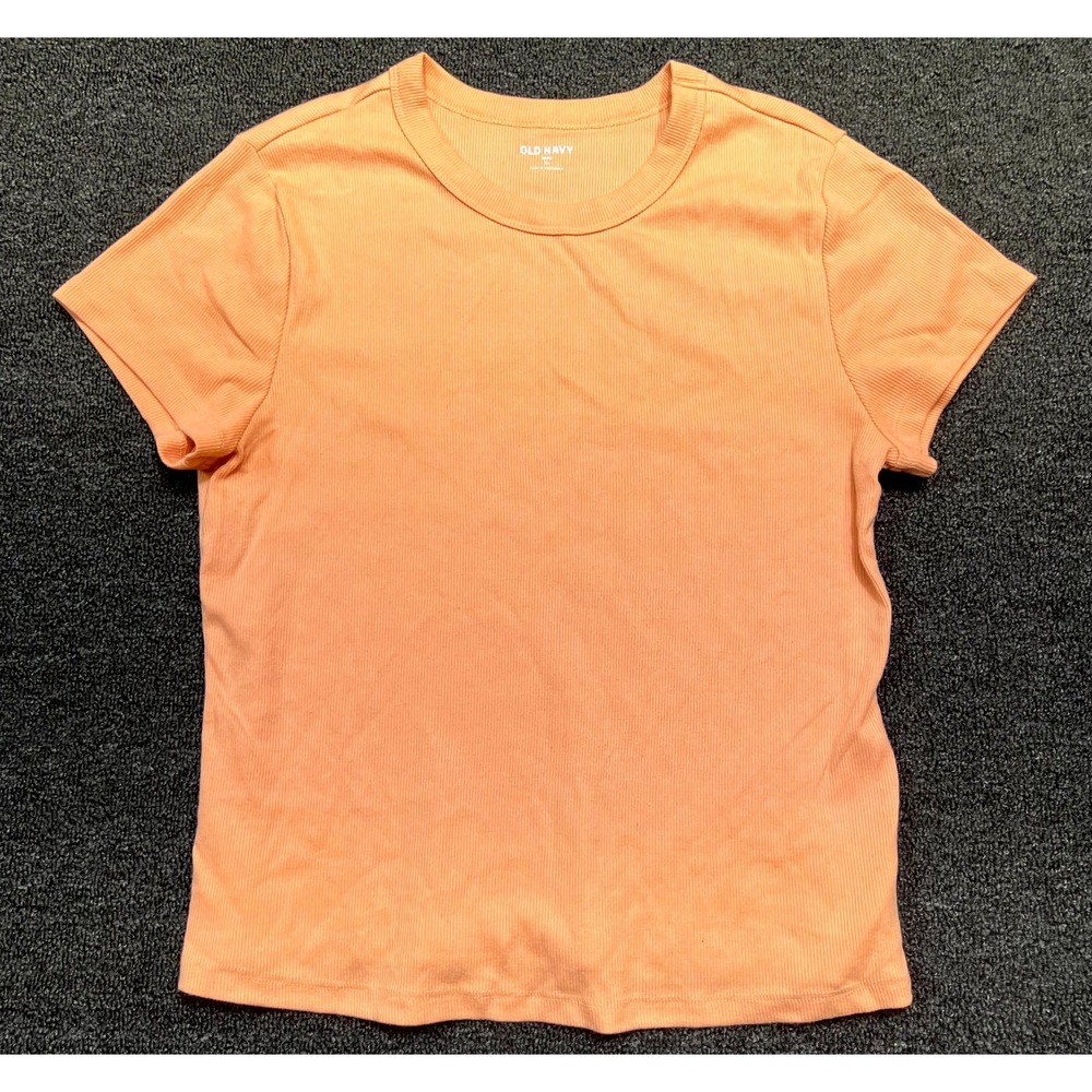 Old Navy T-Shirt Womens XL Orange Snug Ribbed Knit Stretch Crew Neck Minimalist
